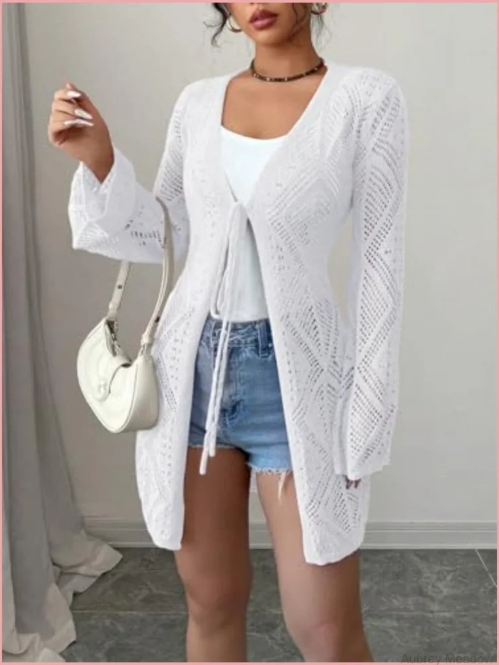 Boho Crochet Sheer Mesh Beach Cover-Up Open Front Loose Knit Cardigan
